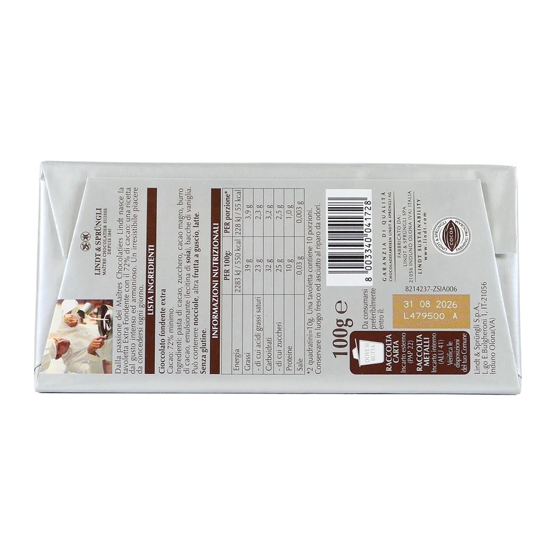 TAV.LINDT FONDENTE 72% GR100