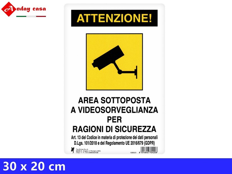 CARTELLO PLASTICA 30X20CM ATTENZIONE ARE