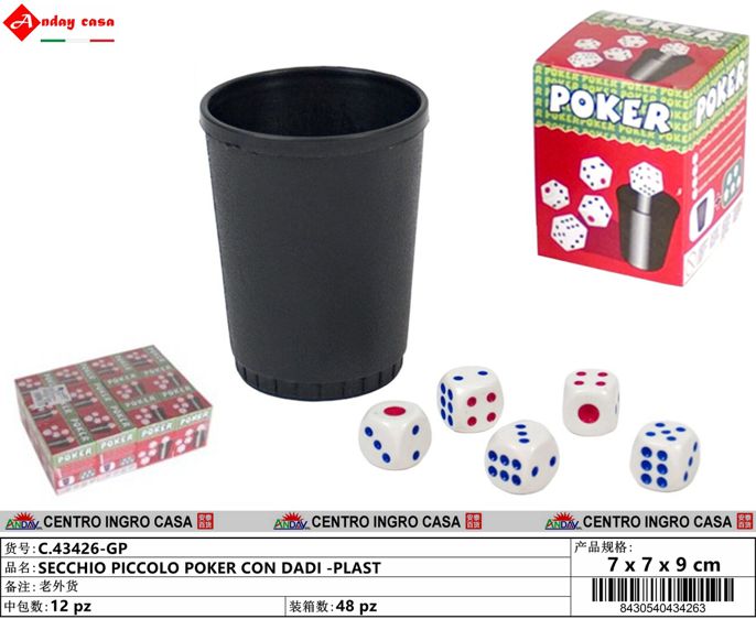 SECCHIO PICCOLO POKER CON DADI -PLAST