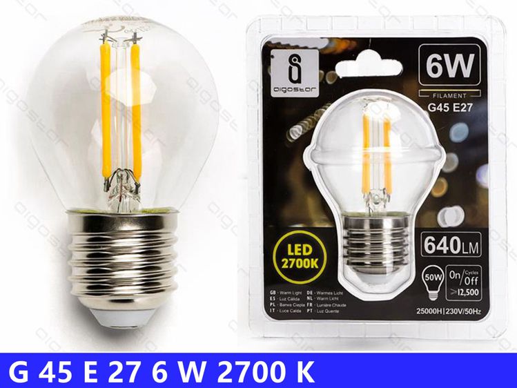 LAMPADINA A FILAMENTO LED G45 E27 6W TRASPARENTE(G45.6W.2700K.E27)