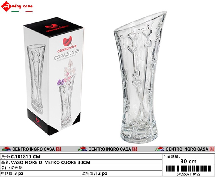 VASO FIORE DI VETRO CUORE 30CM
