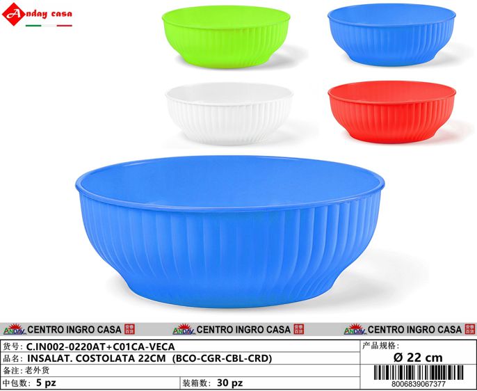 INSALATIERA COSTOLATA 22CM ASS(BCO-CGR-C