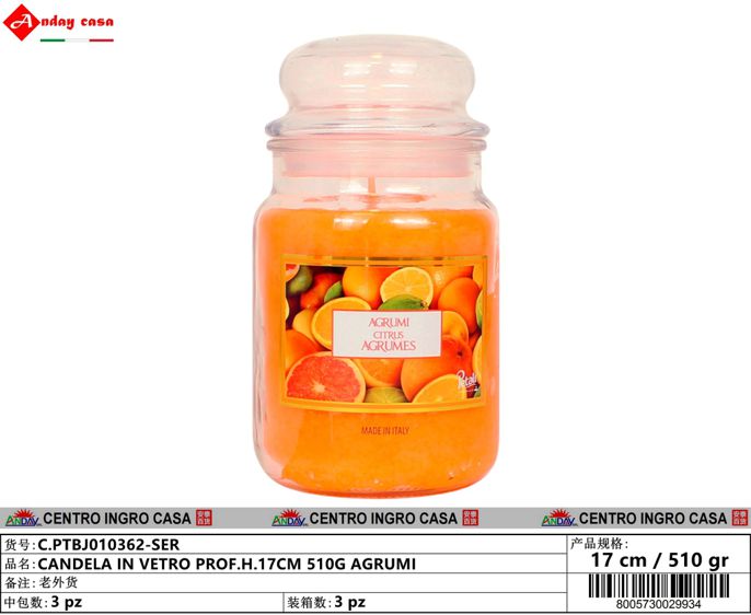 CANDELA IN VETRO PROF.H.17CM 510G AGRUMI