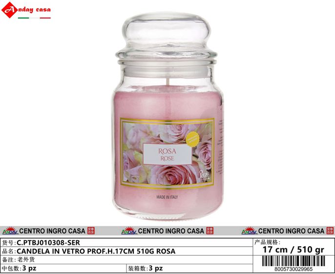 CANDELA IN VETRO PROF.H.17CM 510G ROSA