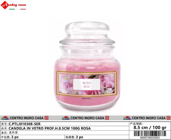 CANDELA IN VETRO PROF.H.8.5CM 100G ROSA