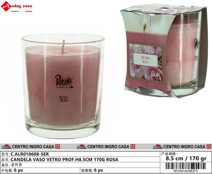 CANDELA VASO VETRO PROF.H8.5CM 170G ROSA