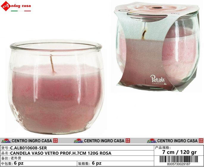 CANDELA VASO VETRO PROF.H.7CM 120G ROSA