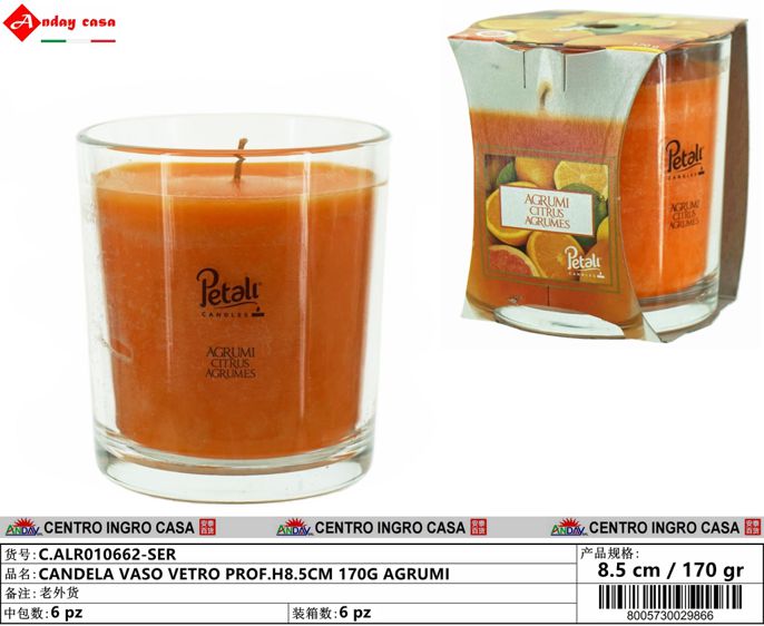 CANDELA VASO VETRO PROF.H8.5CM 170G AGRUMI
