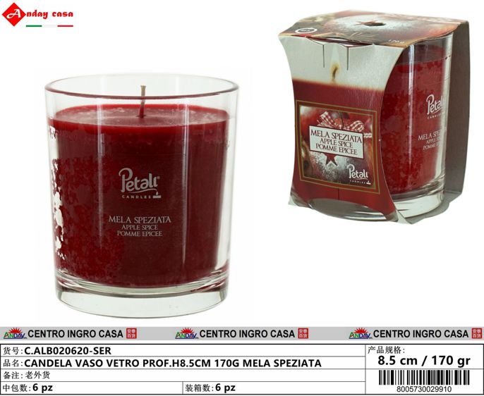 CANDELA VASO VETRO PROF.H8.5CM 170G MELA