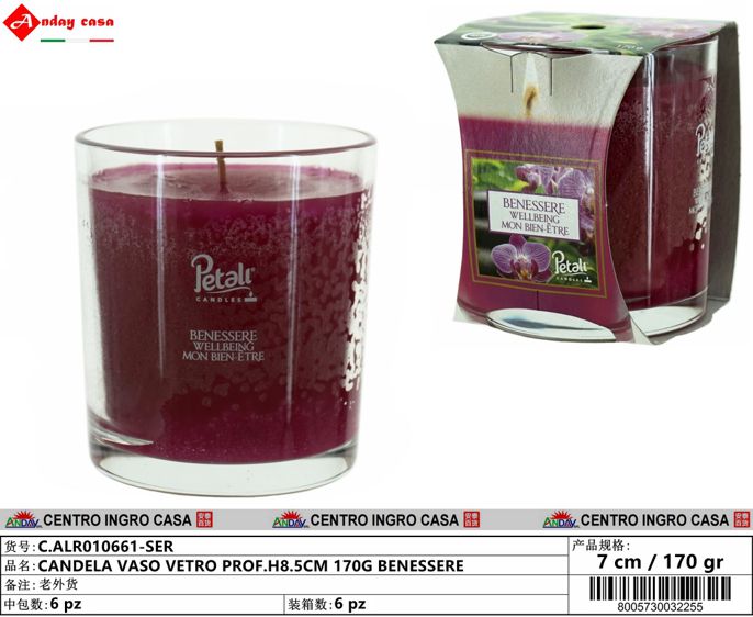 CANDELA VASO VETRO PROF.H8.5CM 170G BENESSERE