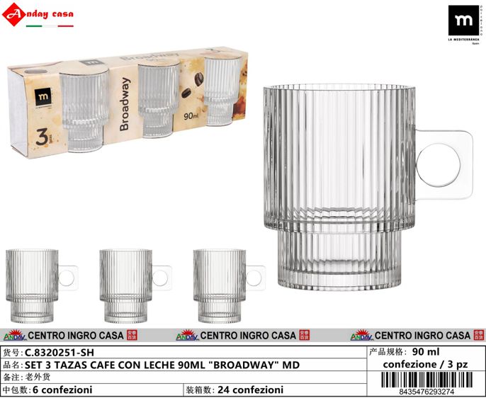 SET 3 TAZAS CAFE 90ML "BROADWAY" MD