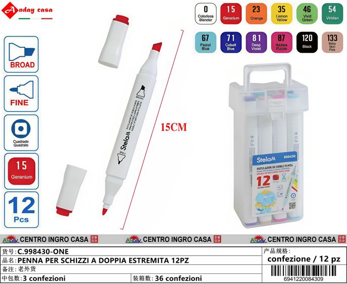 PENNA PER SCHIZZI A DOPPIA ESTREMITA 12P