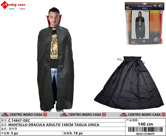 MANTELLO DRACULA ADULTO 140CM TAGLIA UNICA