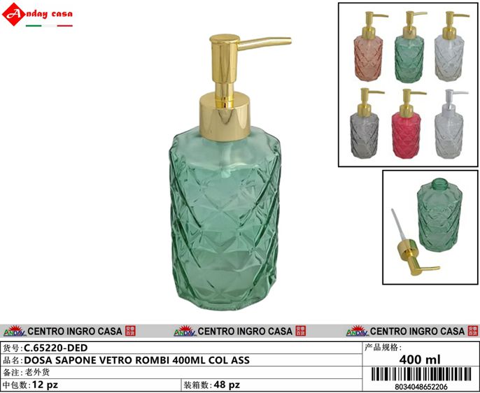 DOSA SAPONE VETRO ROMBI 400ML COL ASS