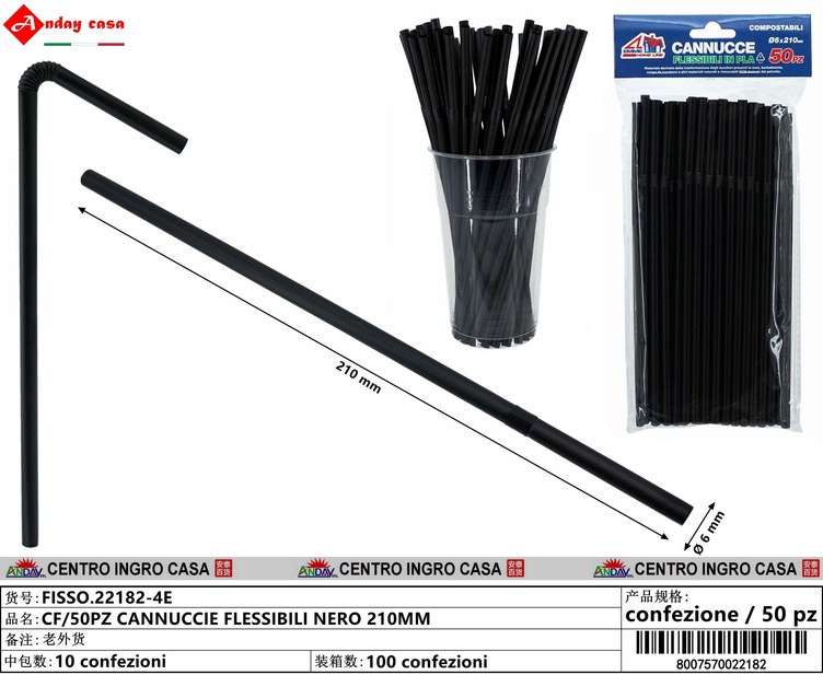 CF/50PZ CANNUCCIE FLESSIBILI NERO 210MM