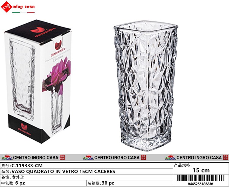 VASO QUADRATO IN VETRO 15CM CACERES