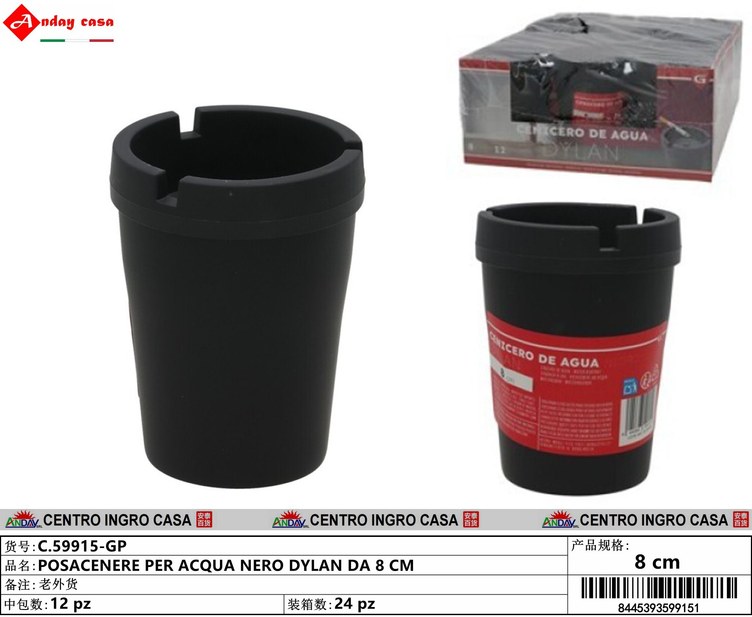 POSACENERE PER ACQUA NERO DYLAN DA 8 CM